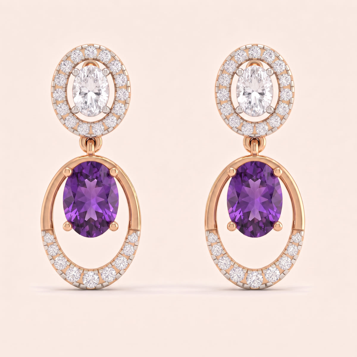 Lilac lab-grown diamond earrings, view 4