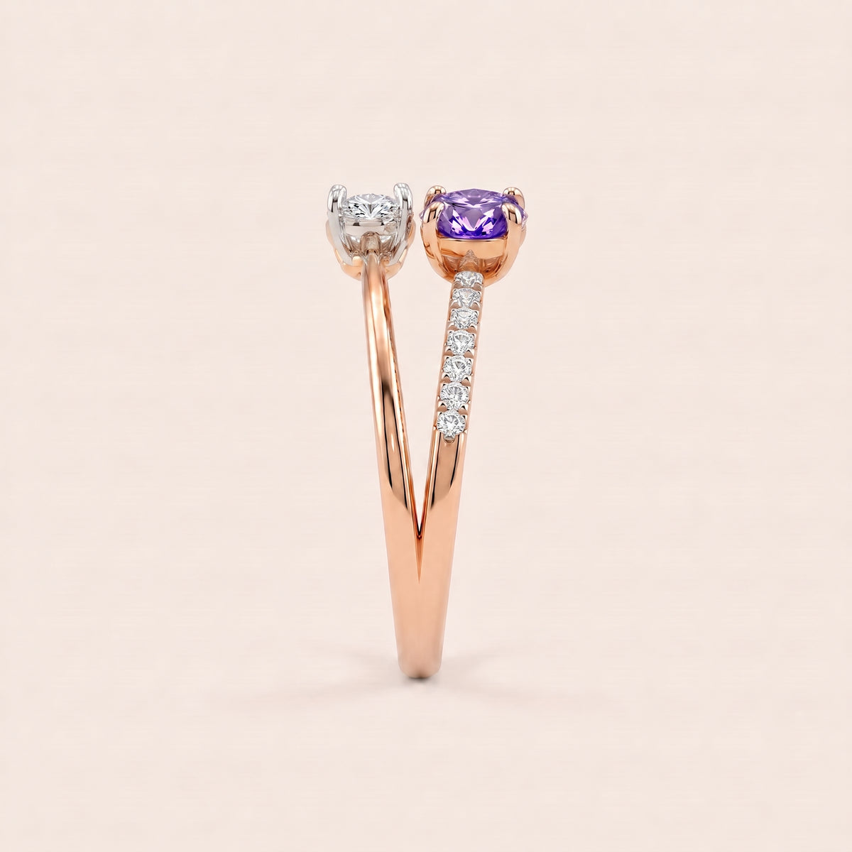 Violet lab-grown diamond ring, view 8
