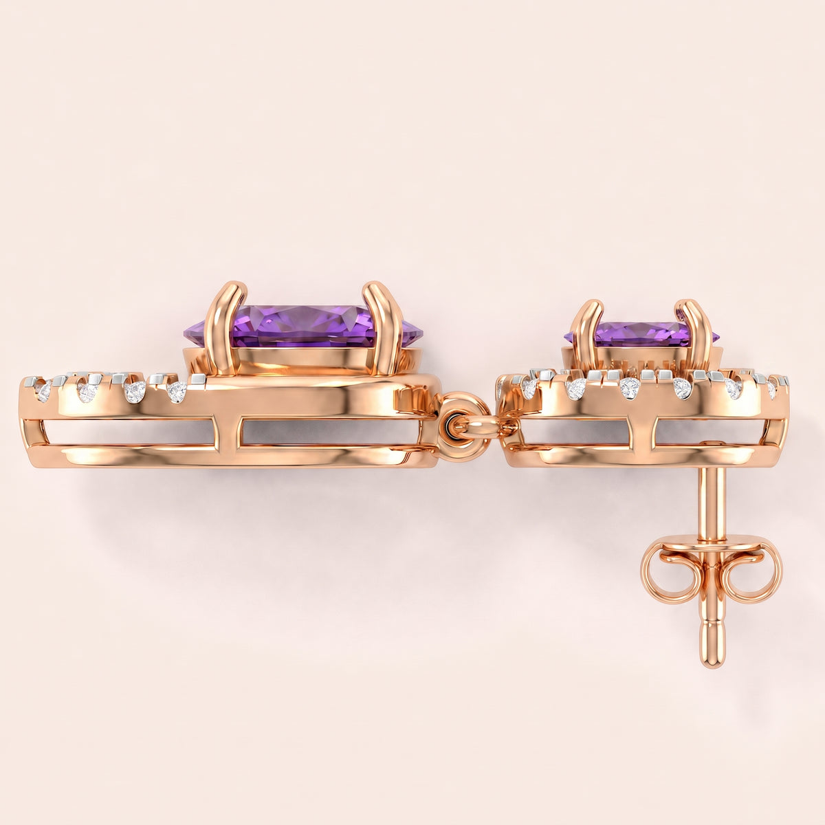 Lilac lab-grown diamond earrings, view 2