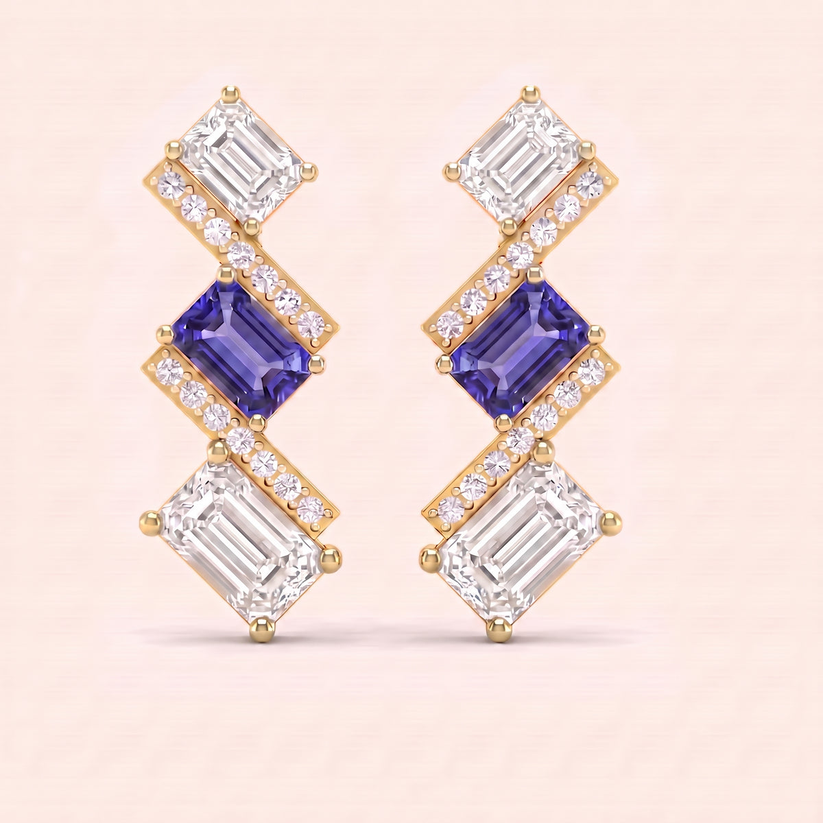 Mosaic lab-grown diamond earrings, view 4