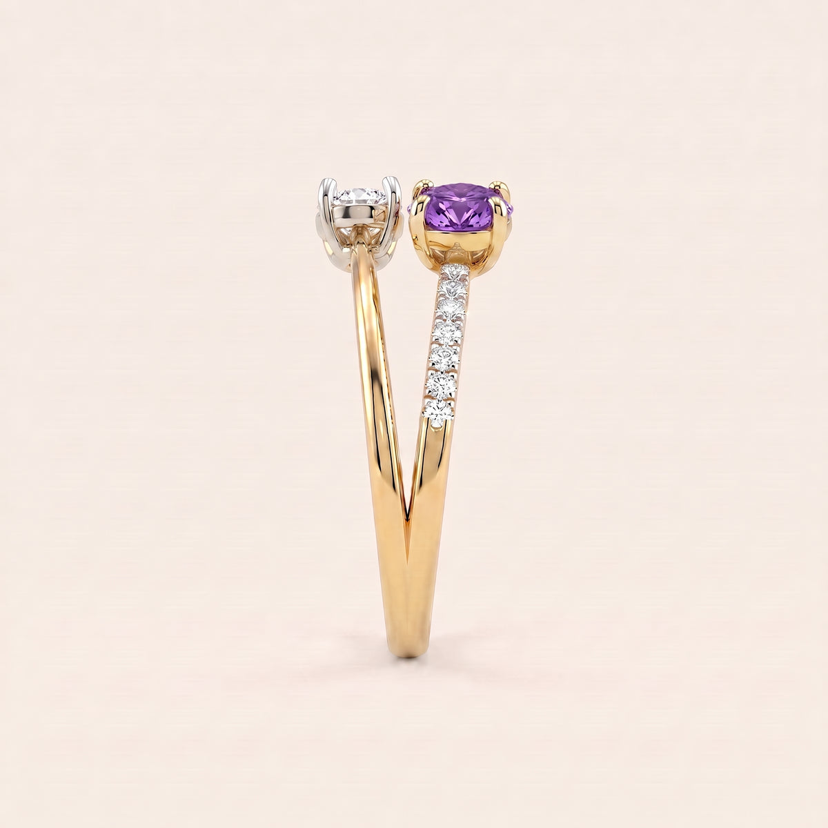 Violet lab-grown diamond ring, view 4