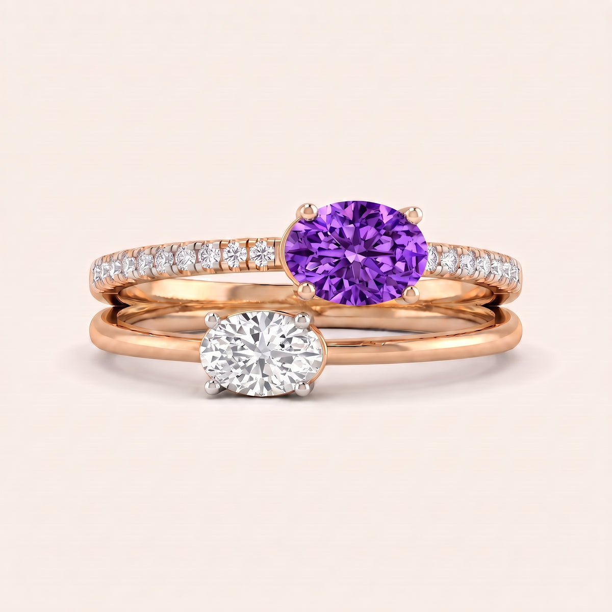 Violet lab-grown diamond ring, view 5