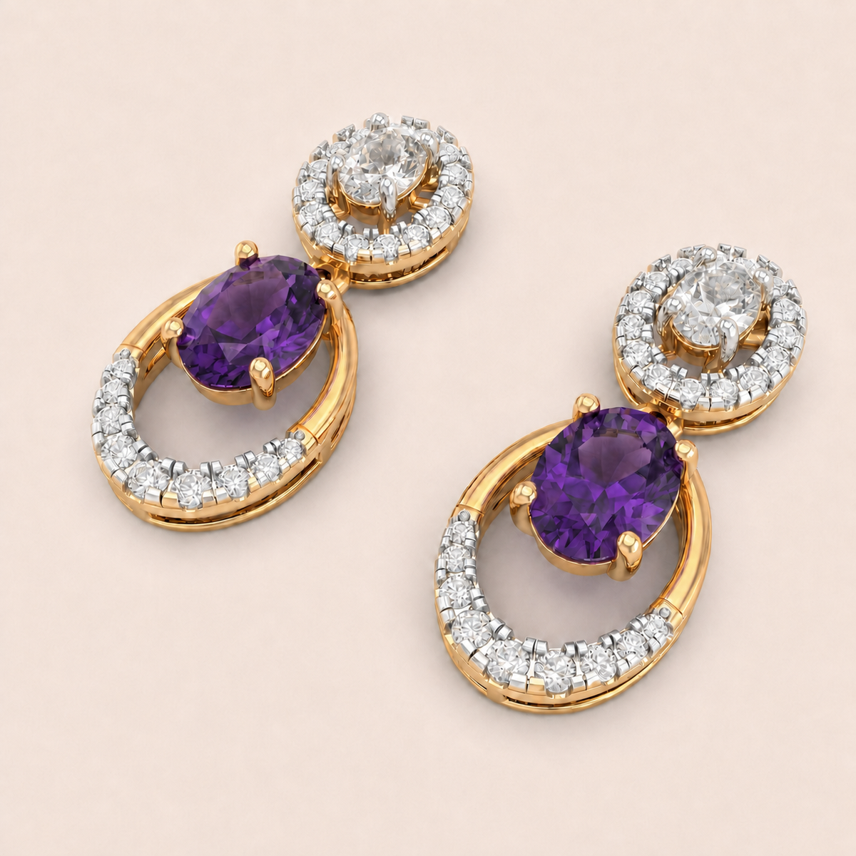 Lilac lab-grown diamond earrings, view 5