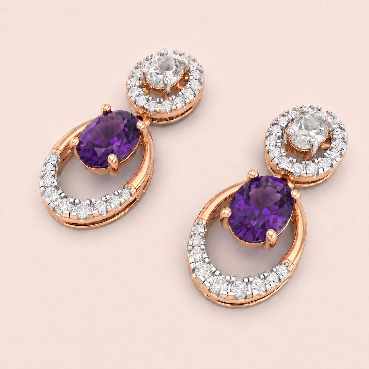 Lilac lab-grown diamond earrings, view 6