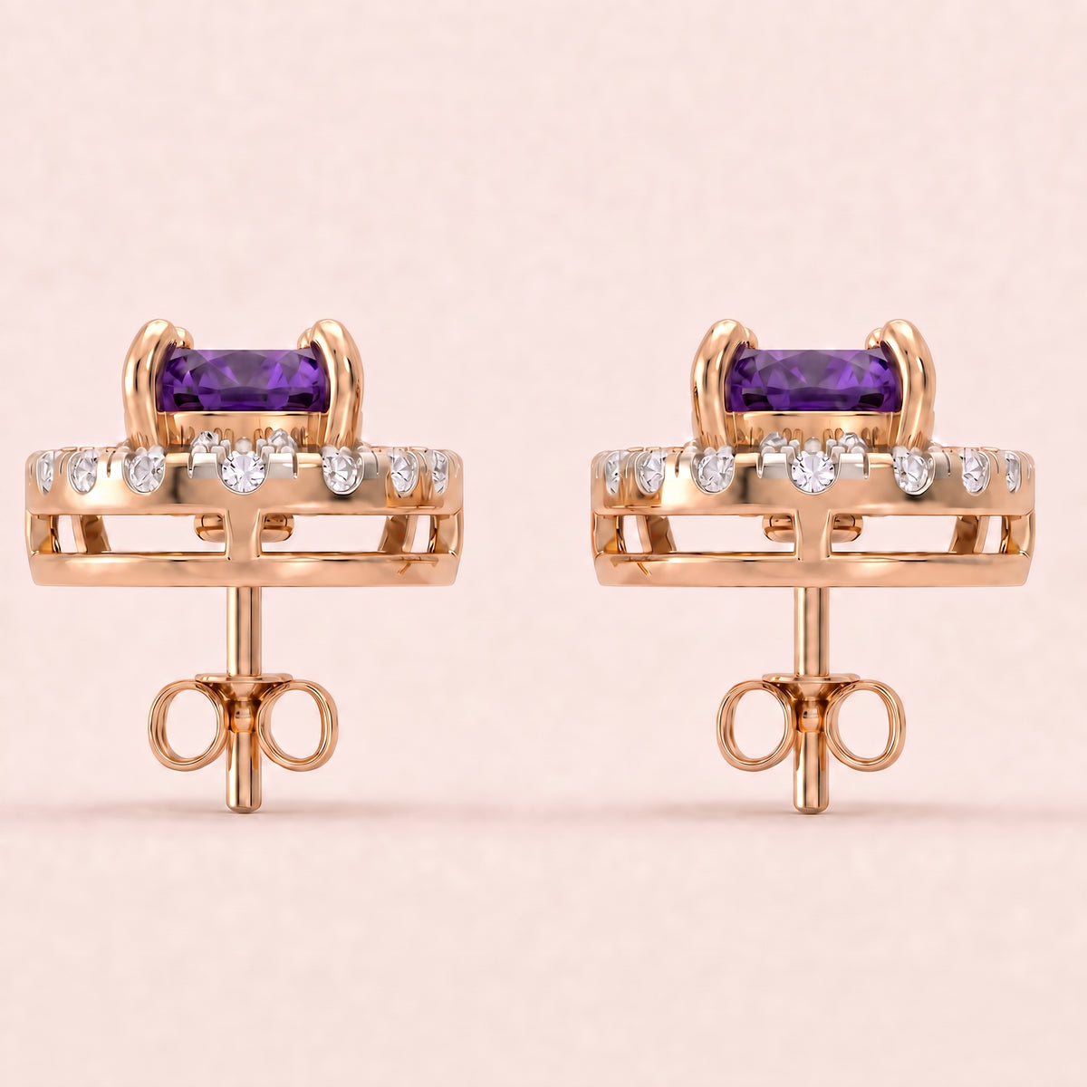 Lilac lab-grown diamond earrings, view 8