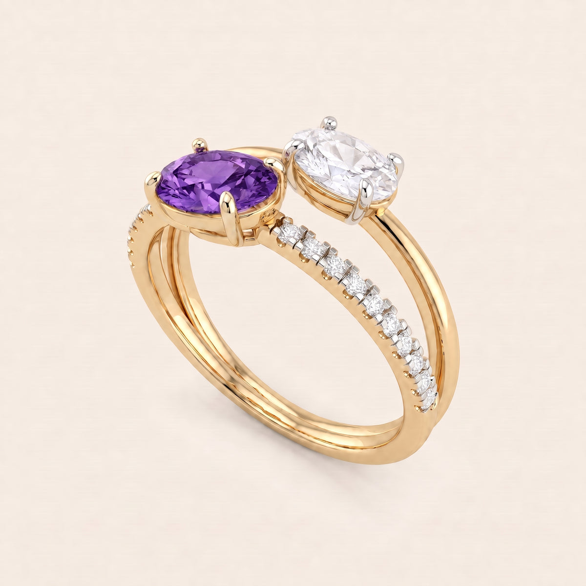 Violet lab-grown diamond ring, view 2