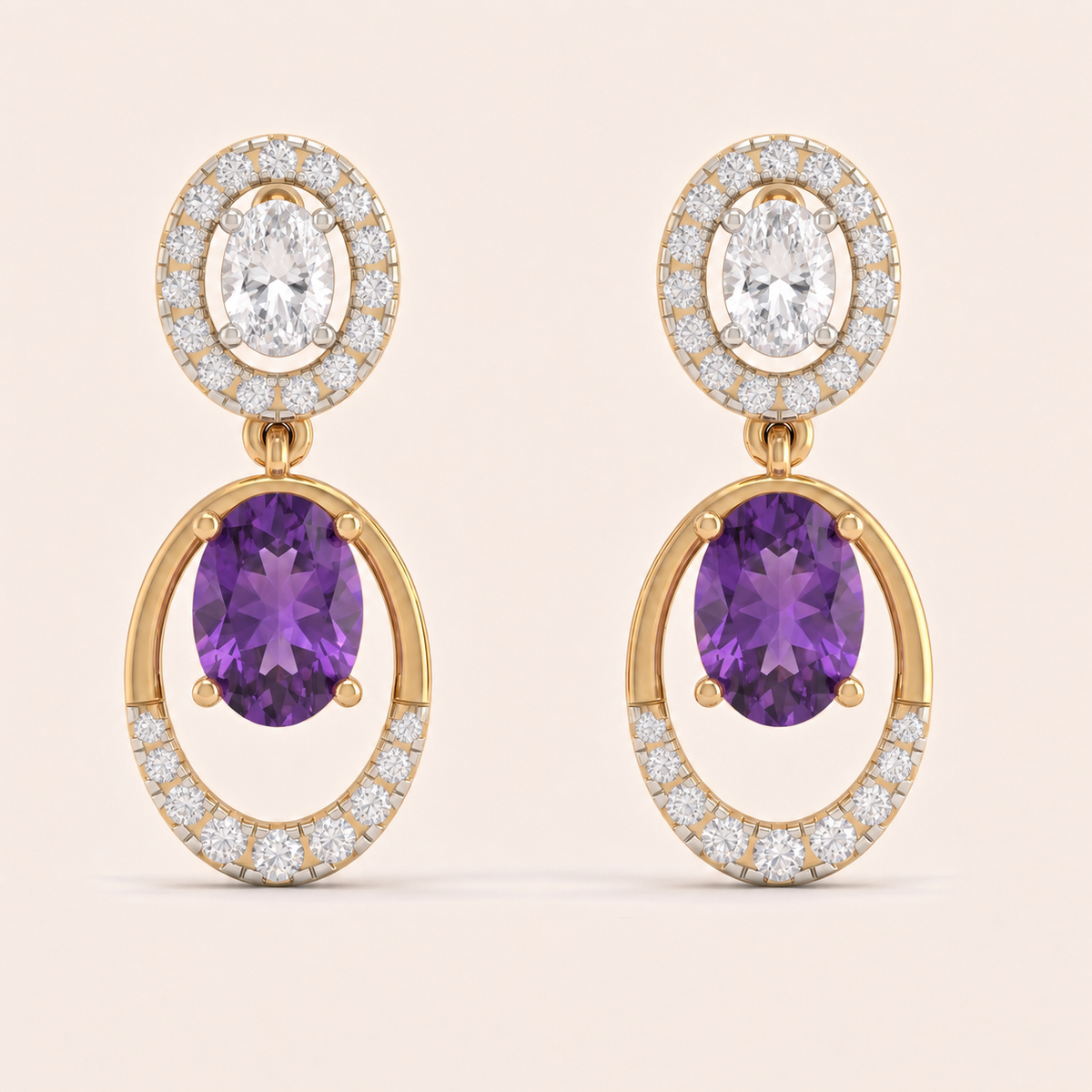 Lilac lab-grown diamond earrings, view 3