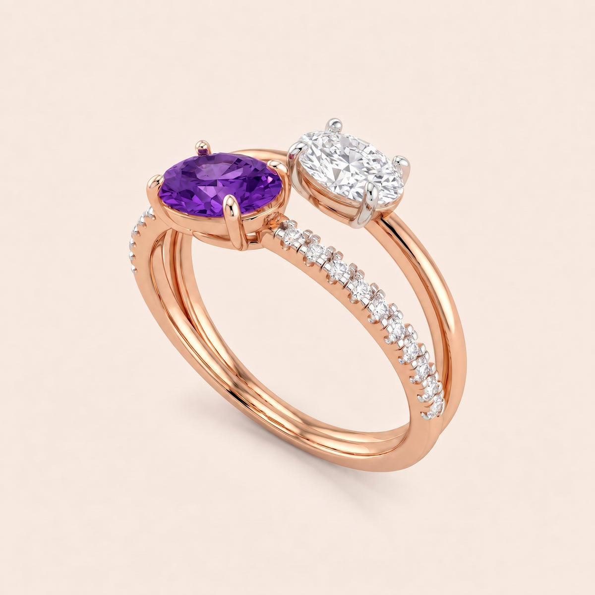 Violet lab-grown diamond ring, view 6