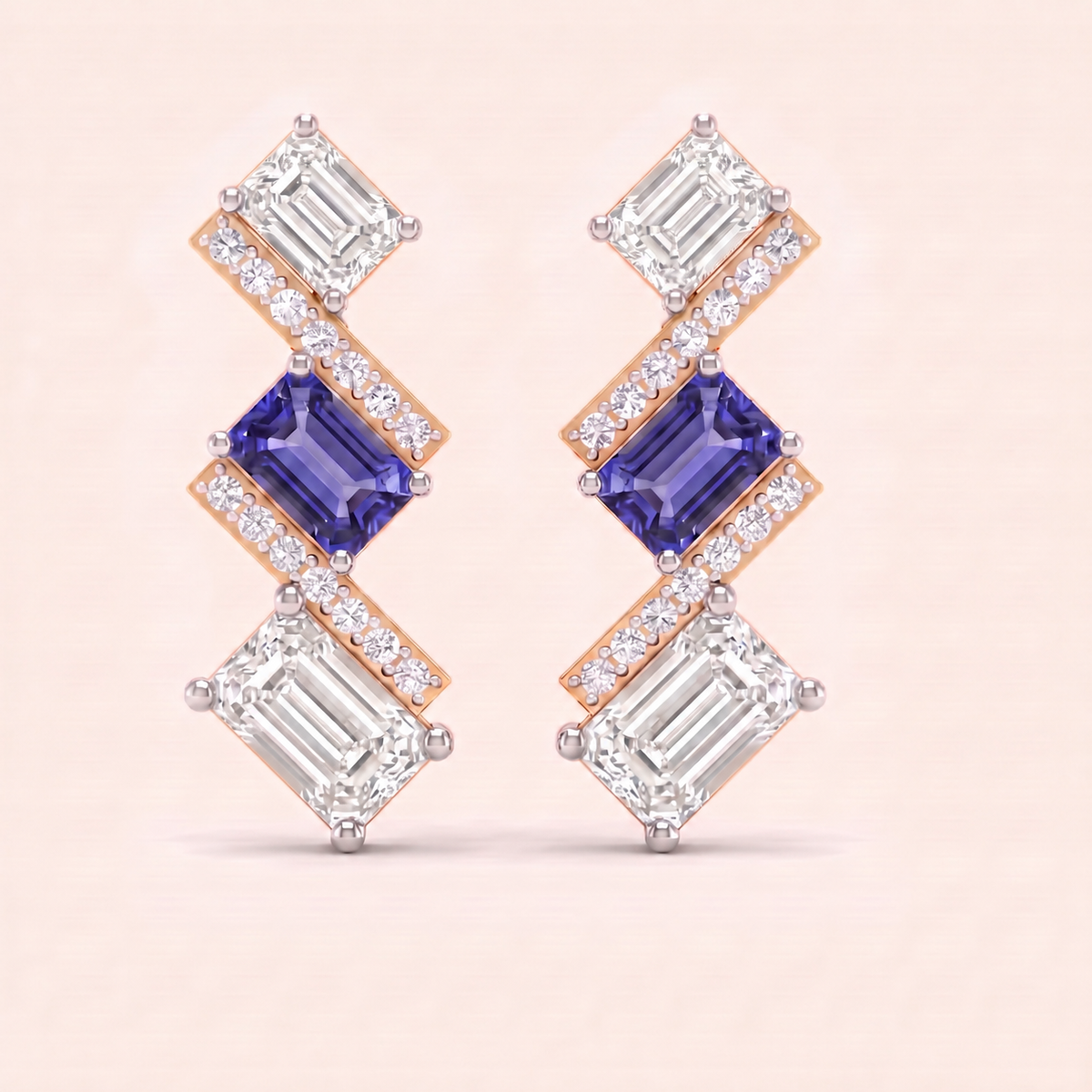 Mosaic lab-grown diamond earrings, view 7