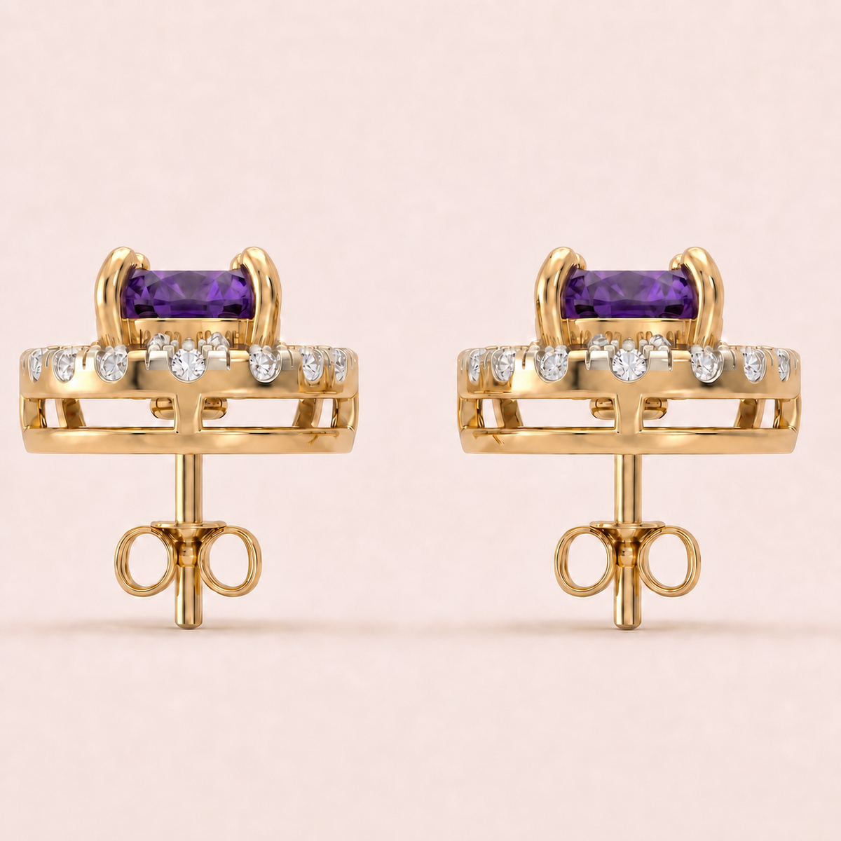 Lilac lab-grown diamond earrings, view 7
